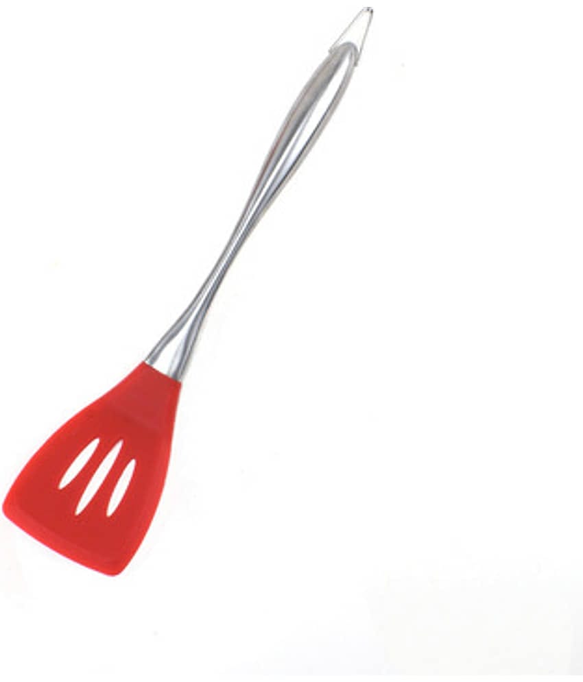 Baskety Silicone with Stainless Steel Slotted Spatula ( Pack of 1,Red )