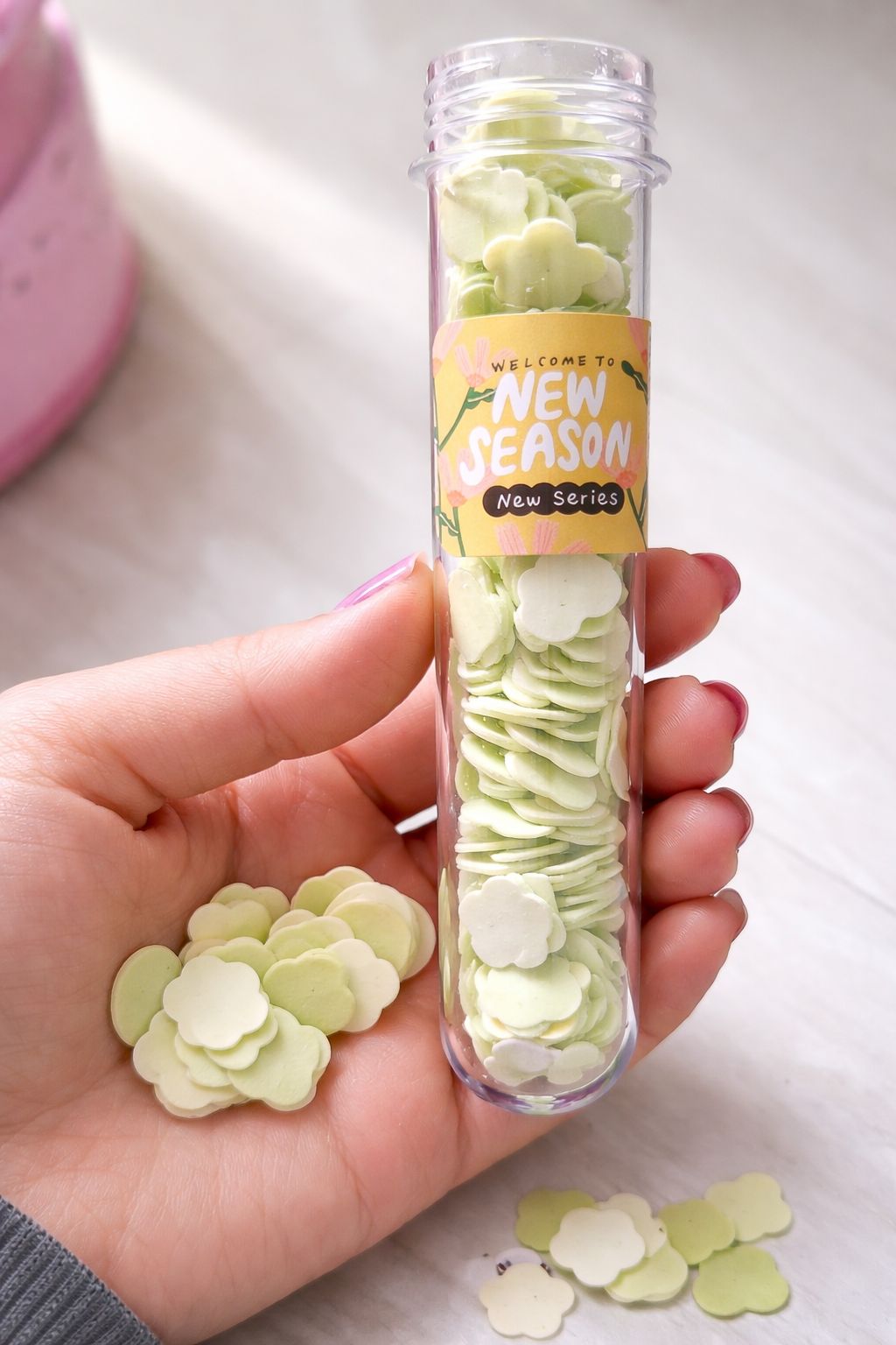 Green Yellow Pink Portable Hand Washing Bath Flower Shape Paper Soap Strips In Test Tube Bottle
