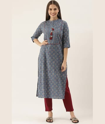 Rajnandini - Blue 100% Cotton Women's Straight Kurti ( Pack of 1 )