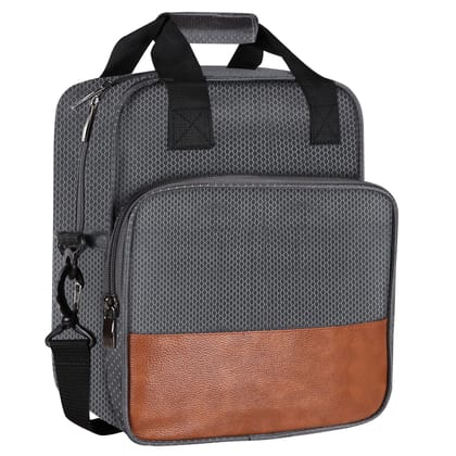 Insulated Lunch Bag | Large Space Fits 2 Lunch Boxes & 1Ltr Water Bottle, Front Cutlery Compartment (Grey & Tan Color) TB16