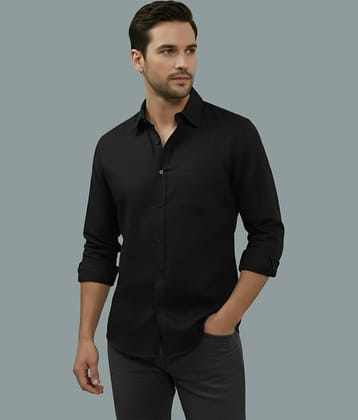 UNI VIBE Cotton Blend Slim Fit Solids Full Sleeves Men's Casual Shirt - Black ( Pack of 1 )