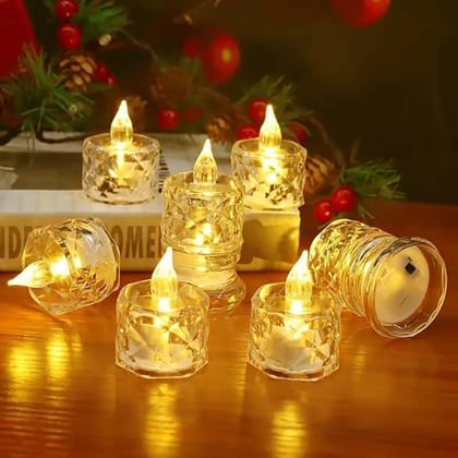 Perpetual Crystal LED Diya Lights 6 Pcs Electric Flameless and Smokeless Home Decor Festive