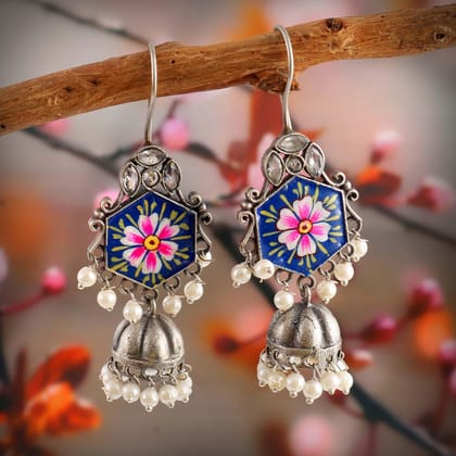 Oxidised hand-painted Jewelry| Sarichka-Blue
