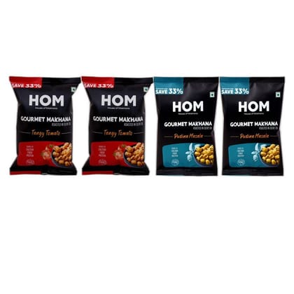 Gourmet Makhana (Pack of 4) with Flavours of 2 Pudina Masala and 2 Tangy Tomato. - 56 gm