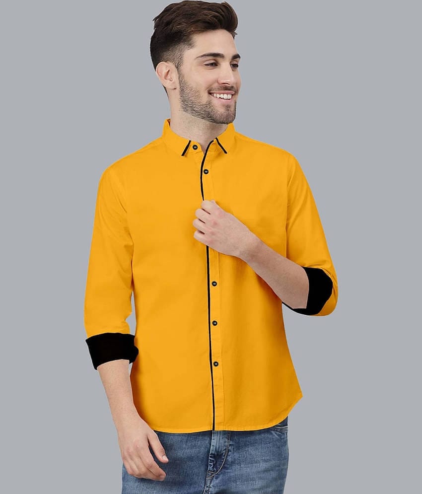 VTEXX Cotton Blend Regular Fit Solids Full Sleeves Men's Casual Shirt - Yellow ( Pack of 1 )