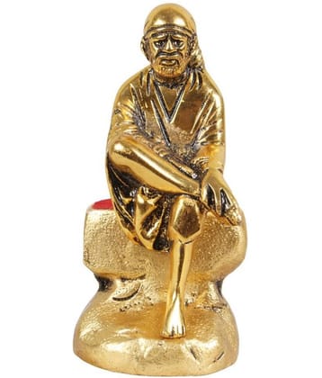 PrettyKrafts SAI Baba Idol Gold Metal Statue for Car Dashboard | Mandir Pooja Murti | Home Decor | Office Decorative Showpiece - 13 cm (Metal, Gold)
