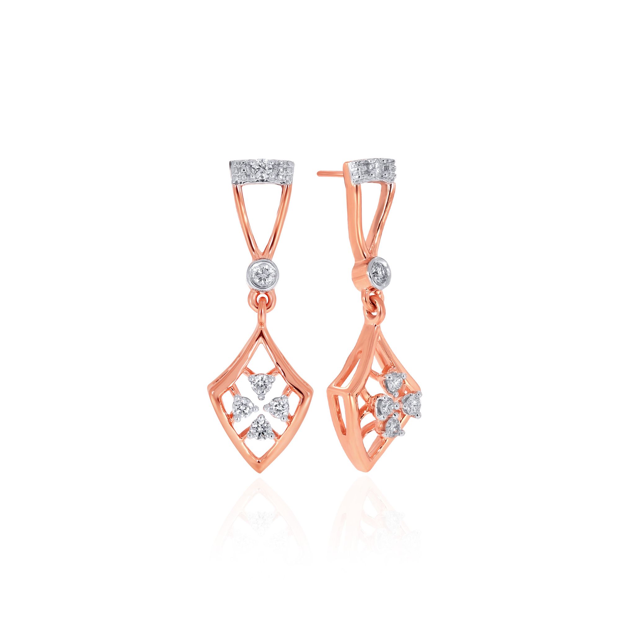 Senco Gold 14K Rose Gold Diamond Drop Earrings (1.7 gram / 0.12 Ct / HI-SI / 14K Rose Gold)