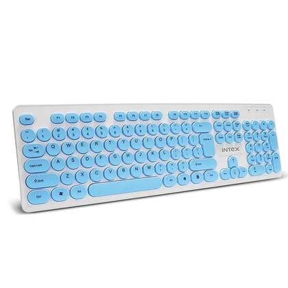 Intex Classy Wired Keyboard with 8 Million Keystrocks | Anti-Slip | Durable and Strong ABS Material | Retractable Stand | UV Coated Colour Keys | 1.45m Cable (White & Blue)Visit the Intex Store