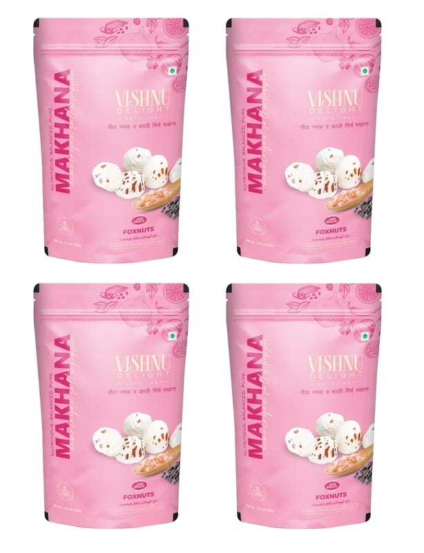 Vishnu Delight Organic Roasted Makhana Snack Packs, 4 x 60g, Himalayan Salt & Pepper Flavor - Healthy, Tasty, and Sustainably Sourced Fox Nuts with a Touch of Himalayan Magic