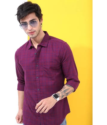 Highlander Cotton Blend Slim Fit Checks Full Sleeves Men's Casual Shirt - Maroon ( Pack of 1 )