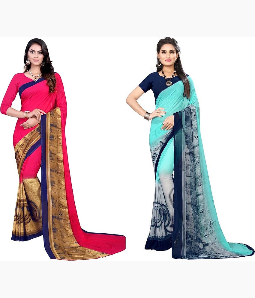 Kanooda Prints Georgette Printed Saree With Unstitched Blouse Piece ( Multicolor )
