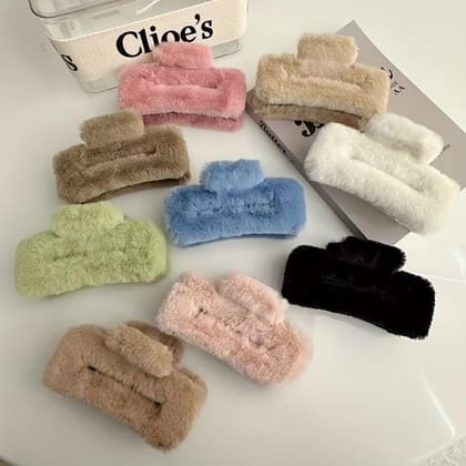 3 Pieces Furry Faux Fur Hair Claw Clips