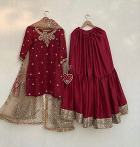 Beautiful Party Wear Top-Sarara And Dupatta With Moti Work