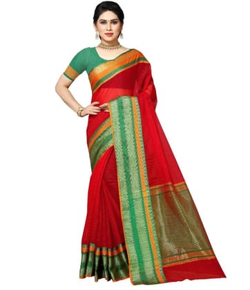 Generic Women's Kota Doria Cotton Border Saree With Blouse (Red, 5-6  Mtr)
