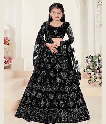 Keyura Net Lehenga Choli Set For Girls ( Pack of 1 , Black )