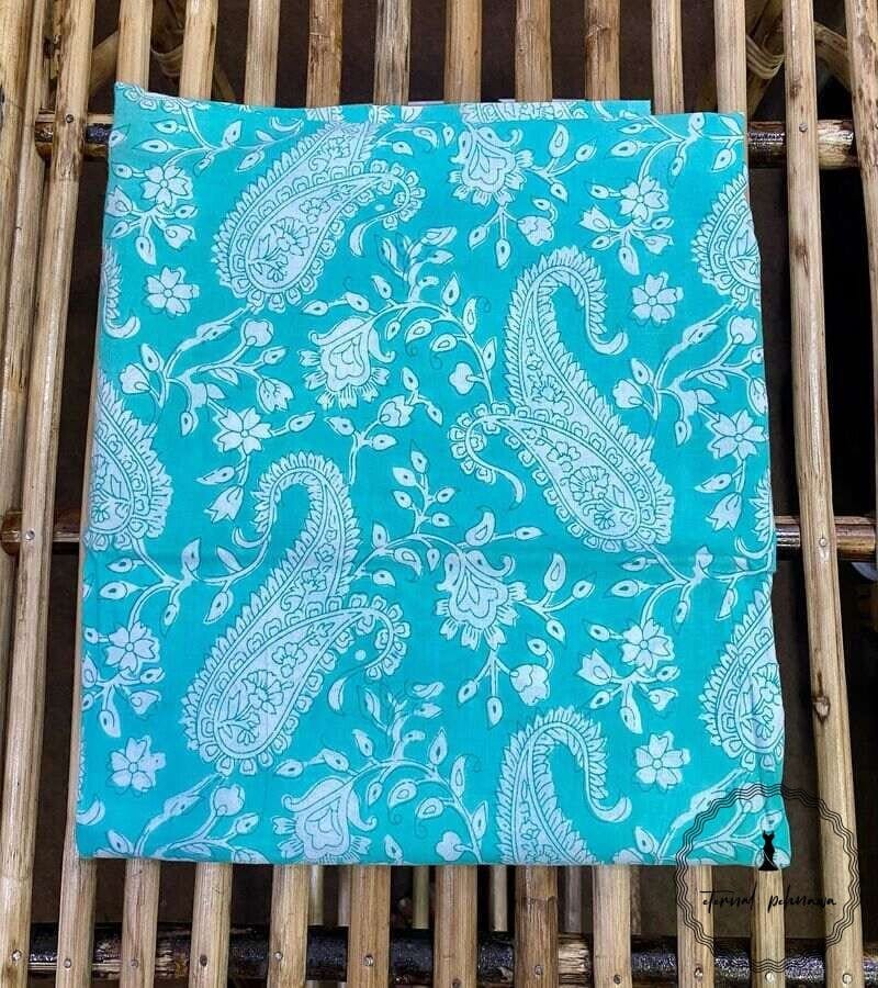Elegant Unstitched Cotton Fabric for Kurtas-Turquoise