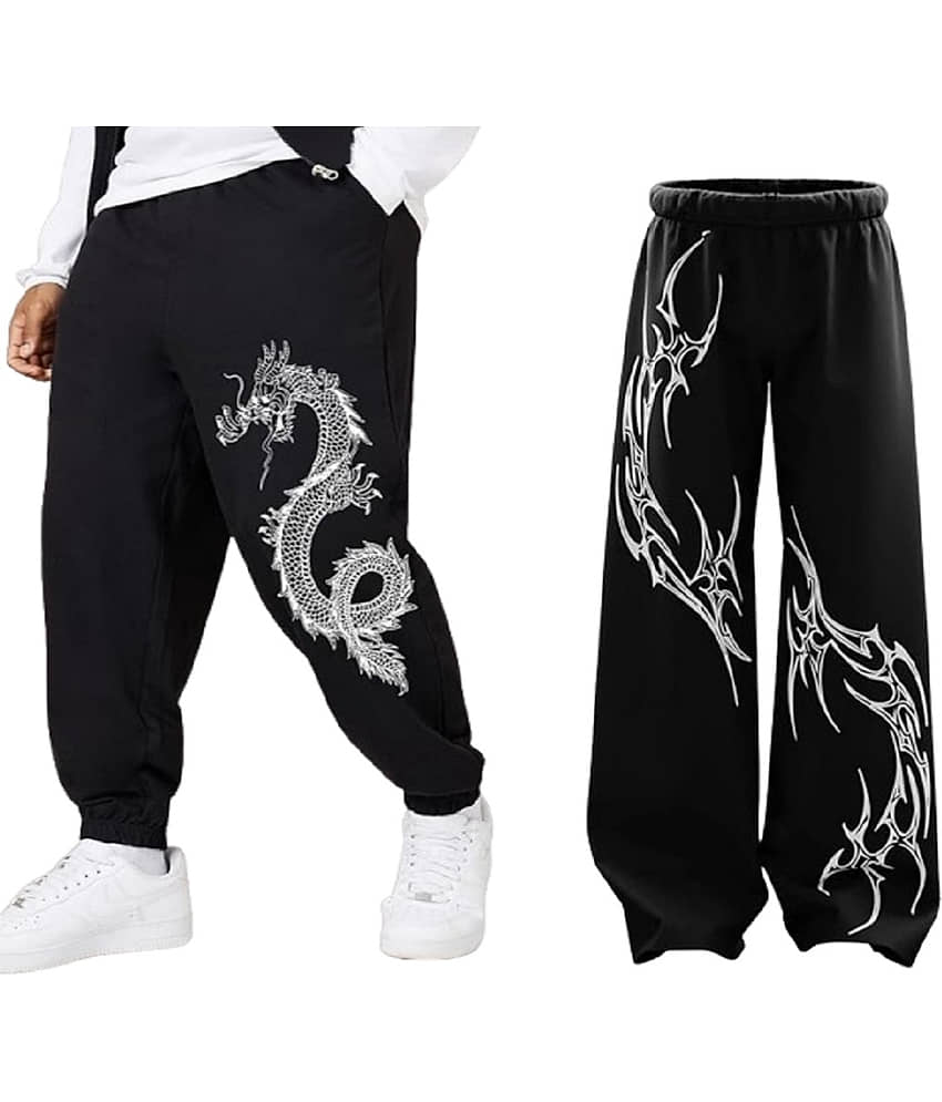 attitude start of fashion Black Lycra Men's Joggers ( Pack of 2 )