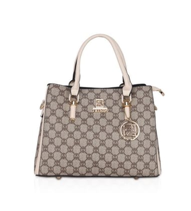 Women's Faux Leather Printed Handbag (Beige)