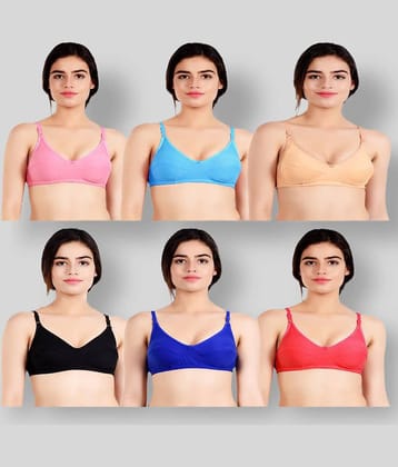Kiran Enterprises Pack of 6 Cotton Blend Non Padded Women's T-Shirt Bra ( Multicolor )