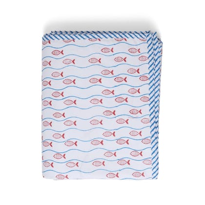 Hand Block Printed 3 Layer Mulmul Dohar 60x90-Blue/White / Mulmul & Flannel / 60x90 Inches