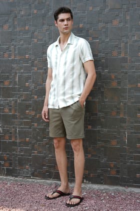 Vintage - Textured Striped Shirt - Green-S-38 / GREEN