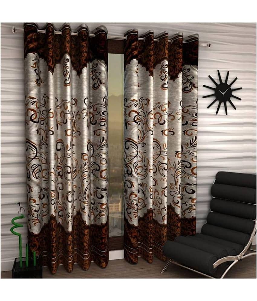 Tanishka Fabs Semi-Transparent Curtain 7 ft ( Pack of 2 ) - Brown