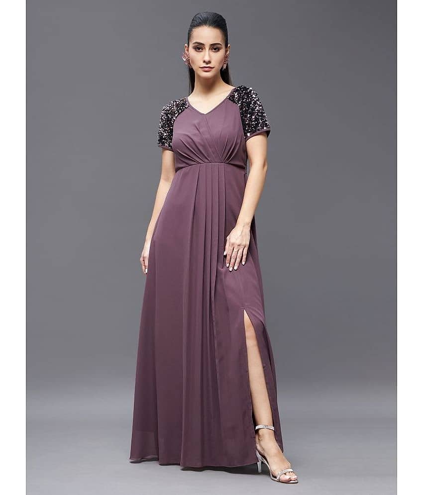 Miss Chase Women Polyester Embellished Side Slit Dress ( Mauve )