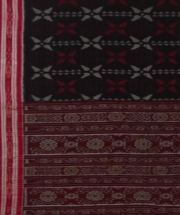 Black maroon handwoven sambalpuri cotton saree
