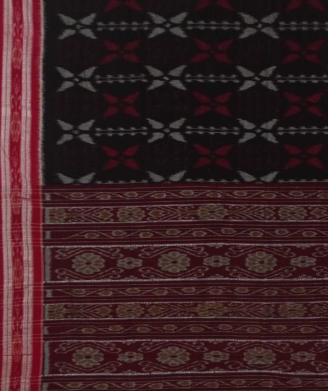 Black maroon handwoven sambalpuri cotton saree