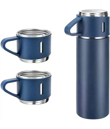 FLEXTOX Thermos Flask Water Bottle & 3 Cups Steel Flask - 500 ml Stainless S - B - Blue Steel Flask ( 500 ml )