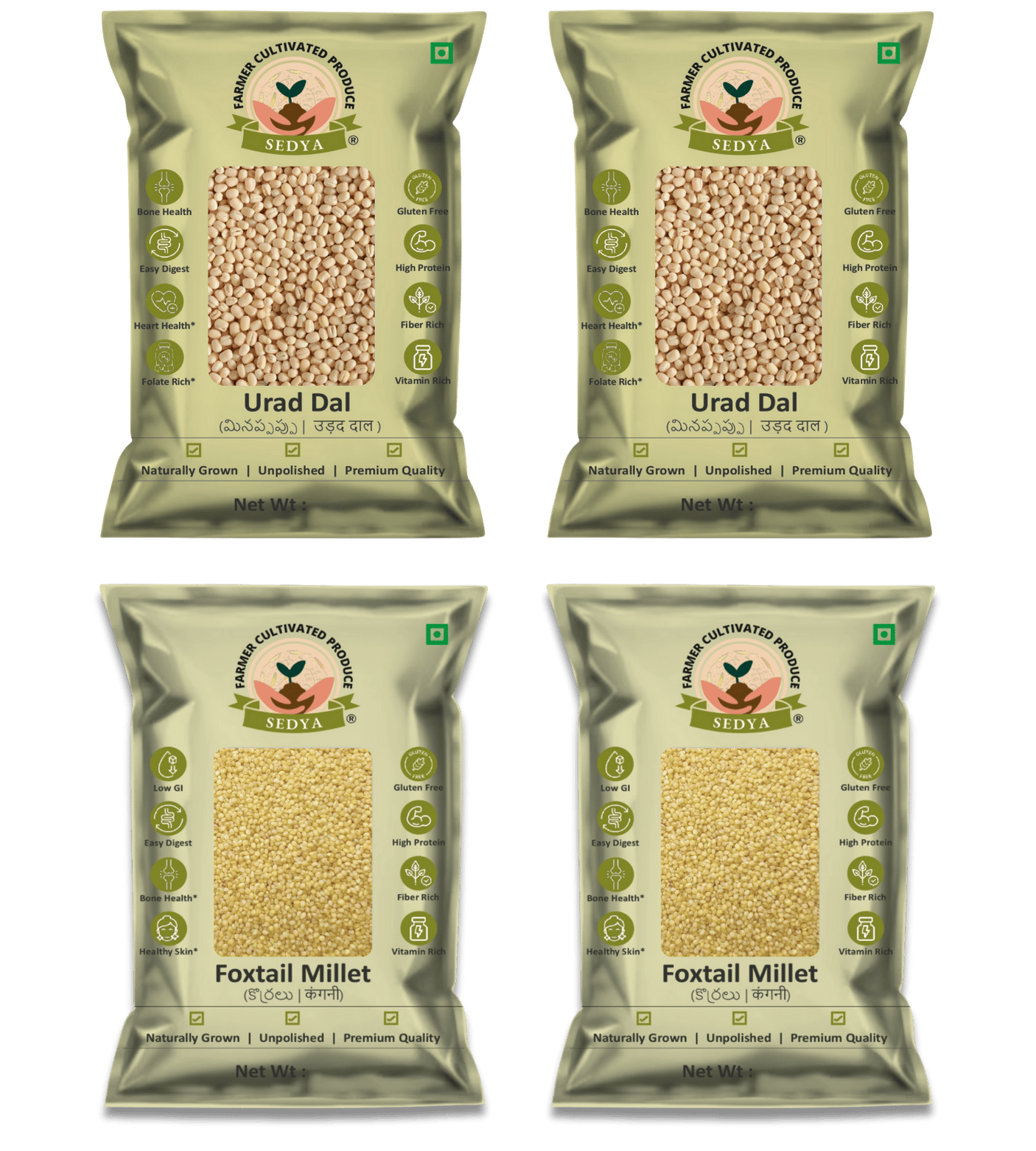 Sedya Premium Urad Dal & Foxtail Millet Combo | Unpolished, Protein & Fiber Rich | 2kg (1kg Each)