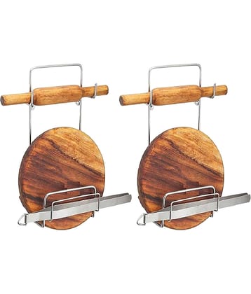 JISUN Stainless Steel Chakla Belan Stand Pack of 2 Silver