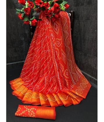 Saadhvi Cotton Silk Printed Saree With Unstitched Blouse Piece ( Red )