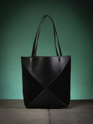 The Veloure Tote Bag With Pouch - Onyx Black-Handbag
