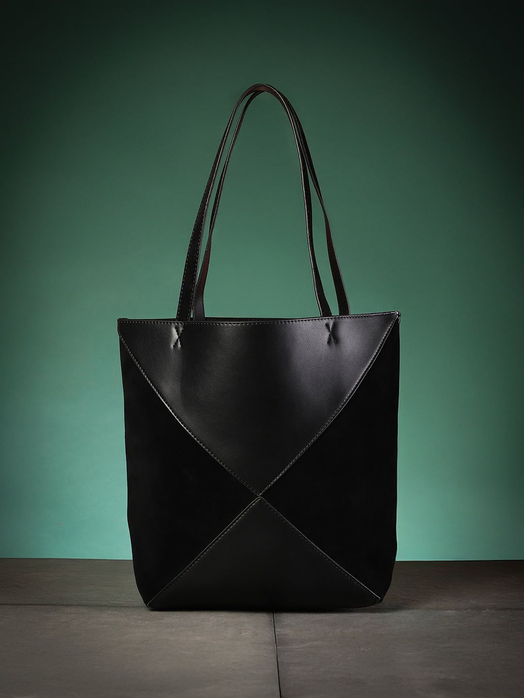 The Veloure Tote Bag With Pouch - Onyx Black-Handbag