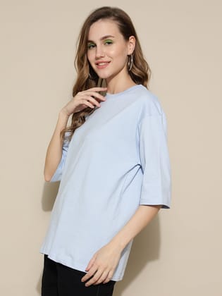 Sky Blue Plain Oversized Unisex T-shirt-S / Blue