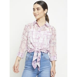 Purys Women White Georgette Printed Casual Shirt