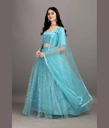 color bucket Blue Net Circular Semi Stitched Lehenga Single