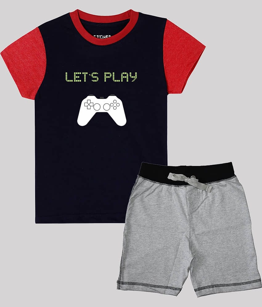 ETCHED DESIGN Pack of 1 Boys Cotton T-Shirt & Shorts Set ( Multicolor )