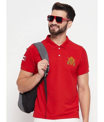 VERO AMORE Pack of 1 Cotton Blend Regular Fit Embroidered Half Sleeves Men's Polo T Shirt ( Red )