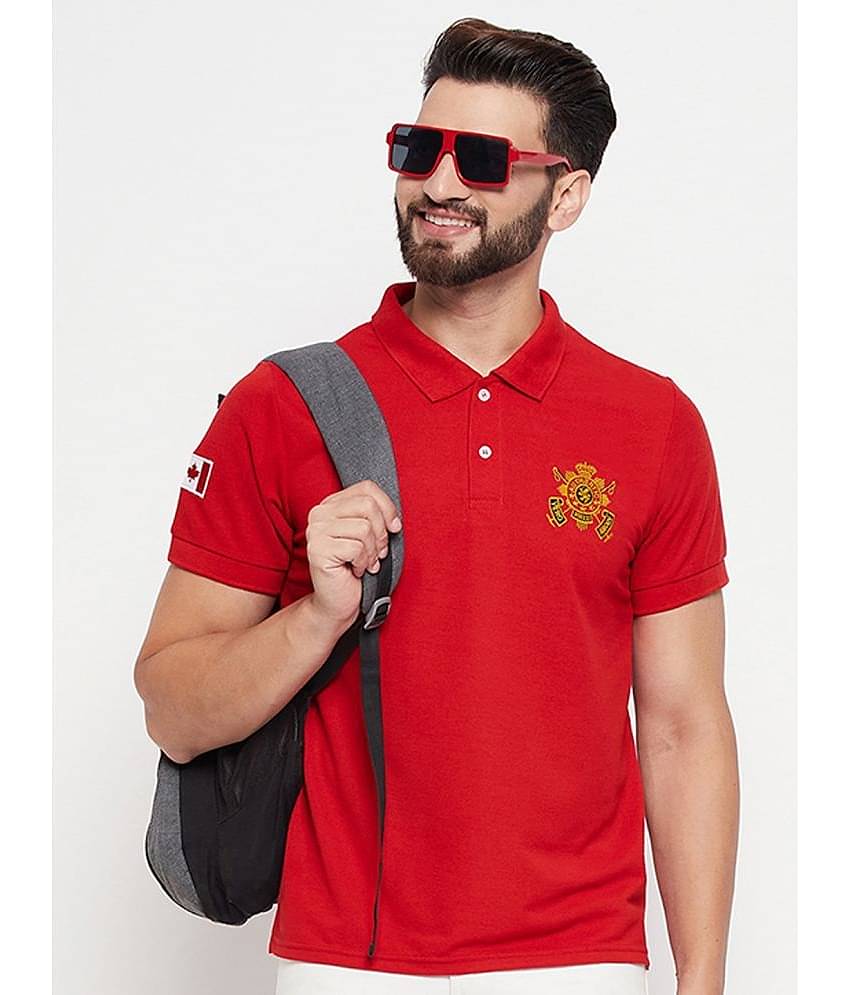 VERO AMORE Pack of 1 Cotton Blend Regular Fit Embroidered Half Sleeves Men's Polo T Shirt ( Red )