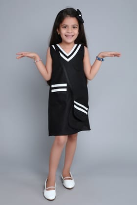 Piping Aline Dress with Sling and Matching Bow Clip -Black-1-2Y / Black