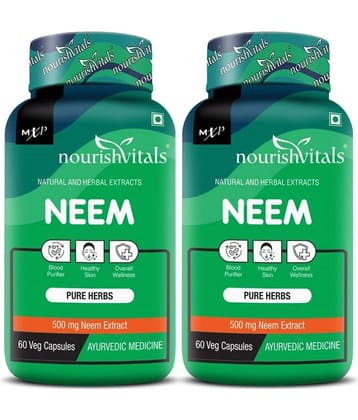NourishVitals Neem Pure Herbs, 500 mg Neem Extract, Blood Purifier & For Healthy Skin, 60 Veg Capsules (Pack Of 2)
