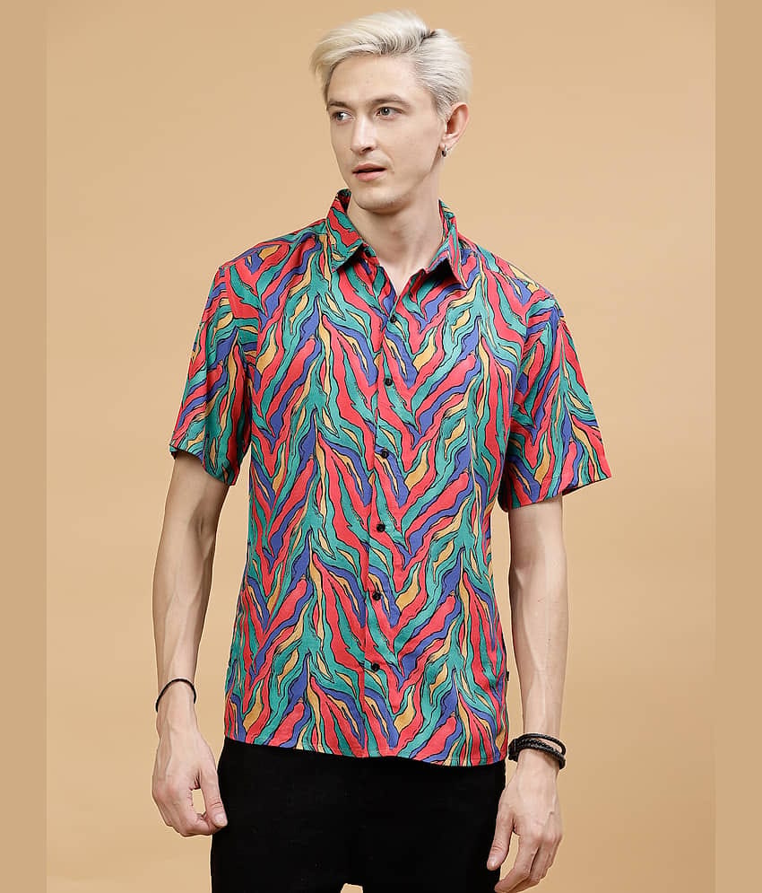 Rigo Rayon Slim Fit Printed Half Sleeves Men's Casual Shirt - Black ( Pack of 1 )