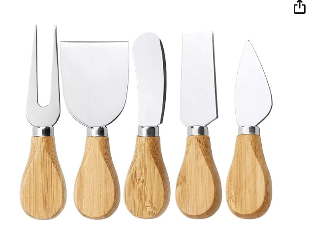 Cheese Knife Set 5 pcs with Wooden Handles  Versatile Tools for Soft, Hard & Crumbly Cheeses
