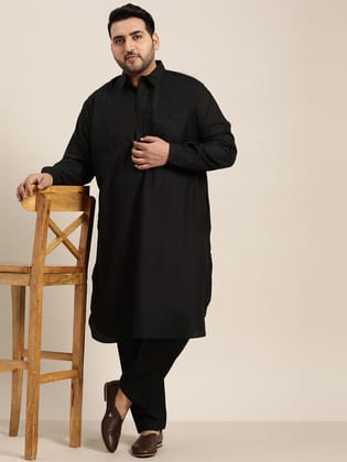 Men's Cotton Black Solid Pathani Salwar Set-46