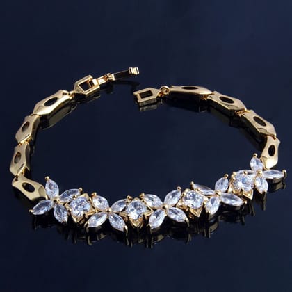 Floral Glossy 18K Gold Crystal American Diamond Bracelet For Women