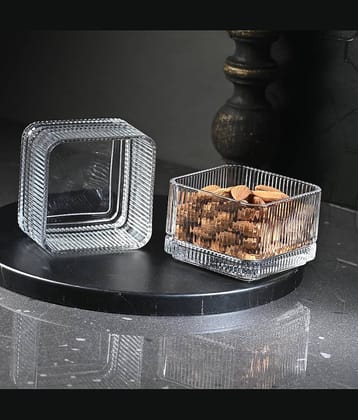 AFAST Kitchen Dining Serving Bowl Glass Plain Serving Bowl 6 cm ( Set of 2 ) Transparent