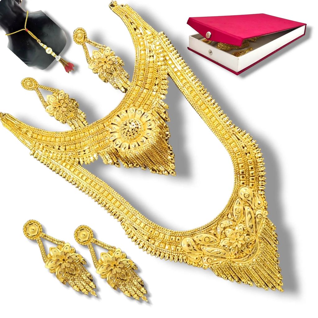 Buy One Get One free 2 Gram Gold Necklace Combo Set with Earrings and Two Necklaces