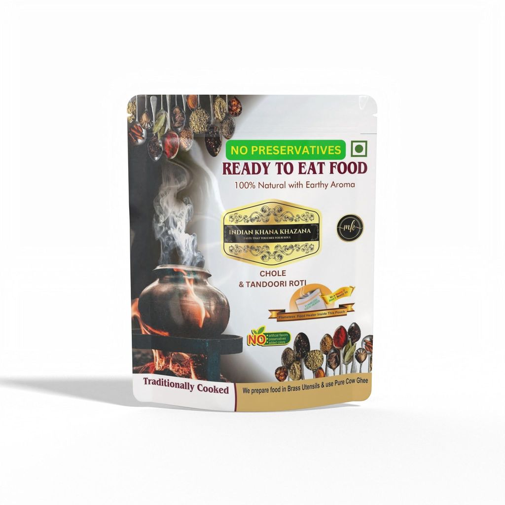 INDIAN KHANA KHAZANA Chole & Tandoori Roti COMBO (Chole 202gm + 2 Tandoori Roti)| No Added Preservative and Colours | Serve Hot Anytime Anywhere with our Flameless Food Heater inside the Pack | Indian Tasty Flavour Ready to Eat Food Chole & Tandoori Roti